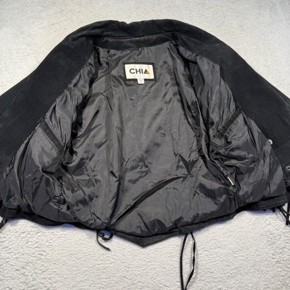 Vintage 80s CHIA Womens Black Suede Leopard Print Fringe Lace Up Jacket M - Picture 6 of 9